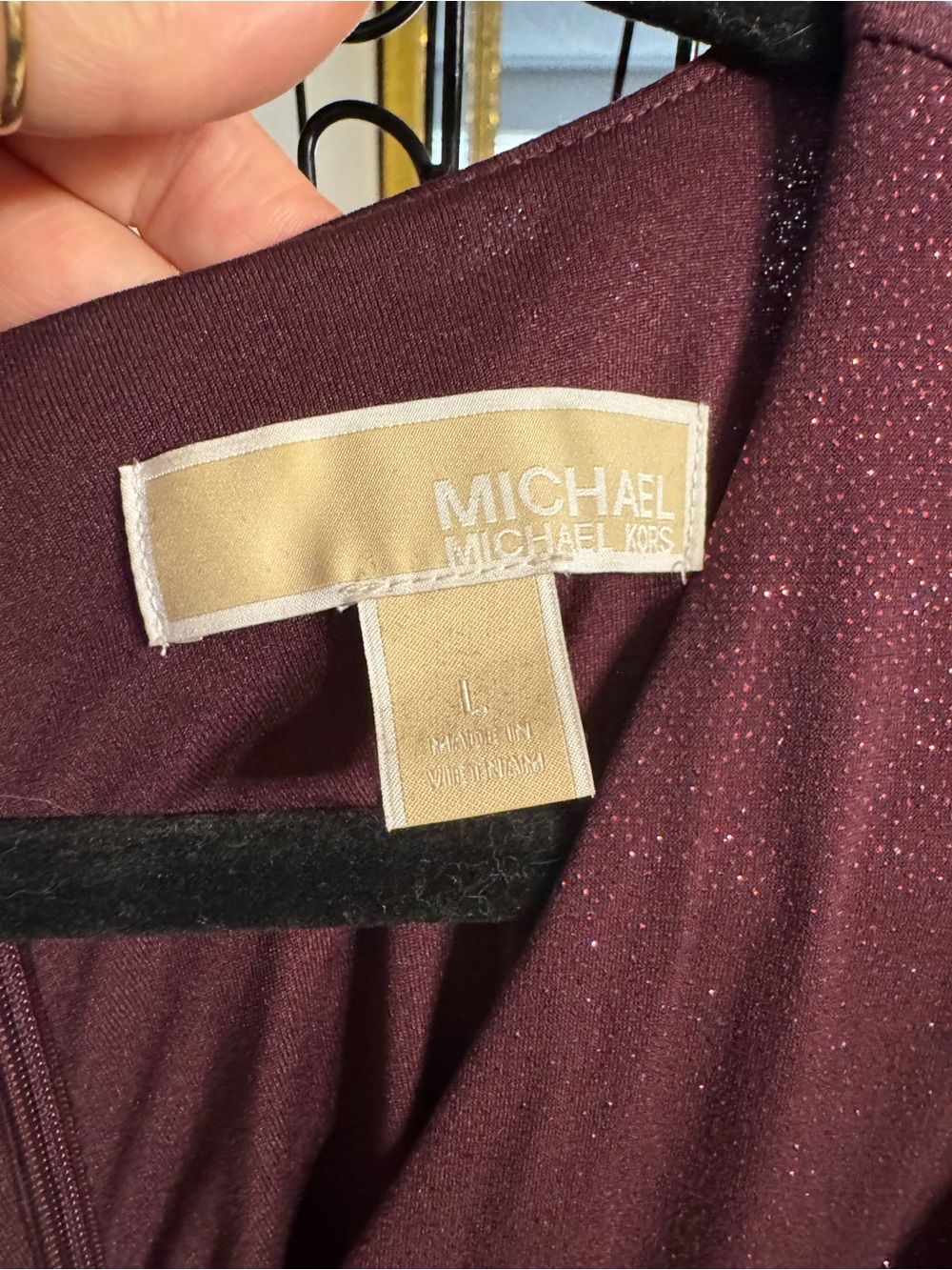 Michael Kors Sleeveless Burgundy Metallic Wrap-Effect Dress - Picture 5 of 7